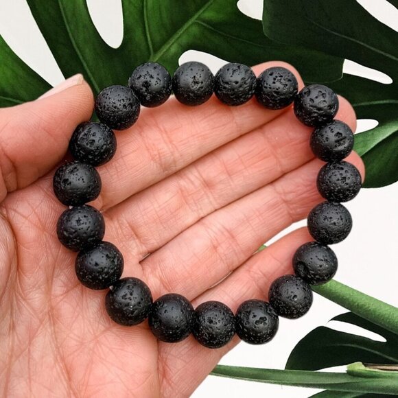 Lava Bead Bracelet, Black Volcanic Rock, Essential Oil Diffuser, Stretch - Picture 15 of 16